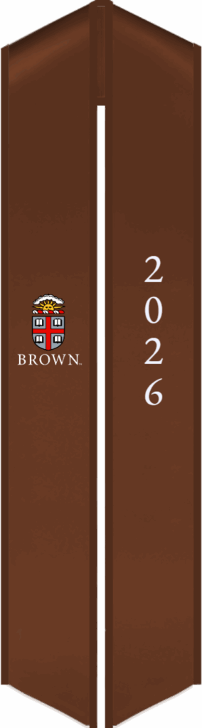 Custom Brown University graduation stoles in official brown, red, and other patterns