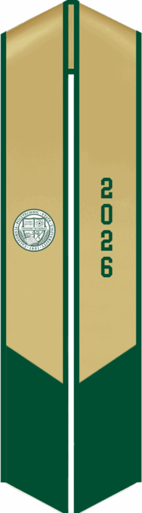 Custom Cal Poly in San Luis Obispo graduation stoles in official green, gold, and other patterns