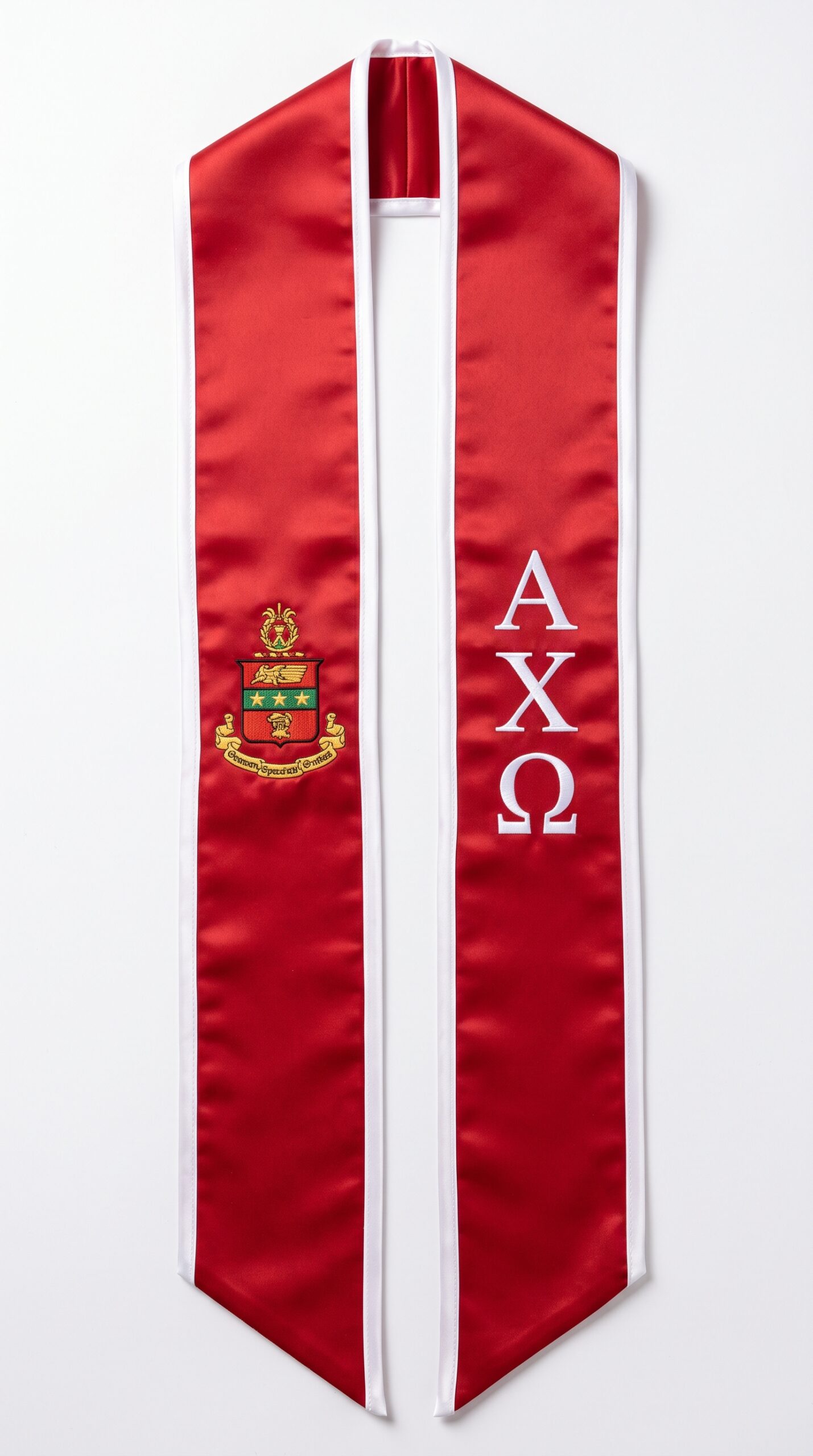 Custom Alpha Chi Omega graduation stole designs with official Greek letters and colors
