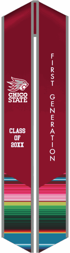 Custom Chico State University Stoles in official red and grey colors.