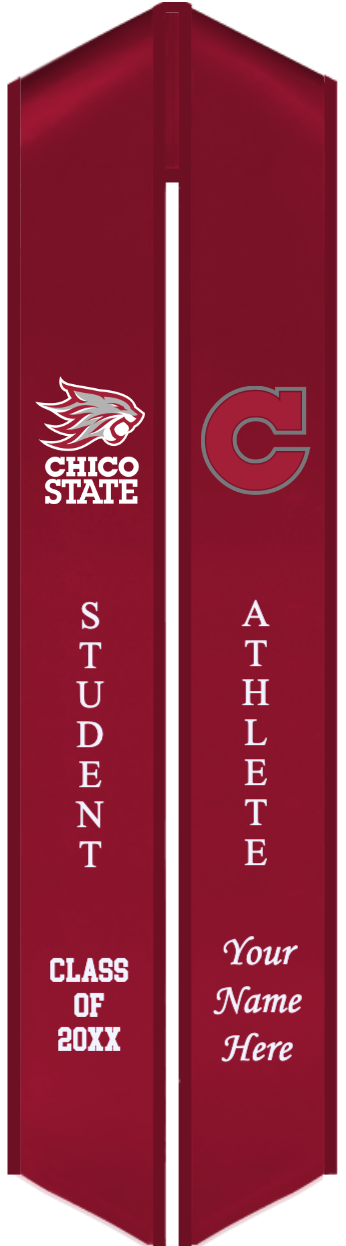 Custom Chico State University Stoles in official red and grey colors.