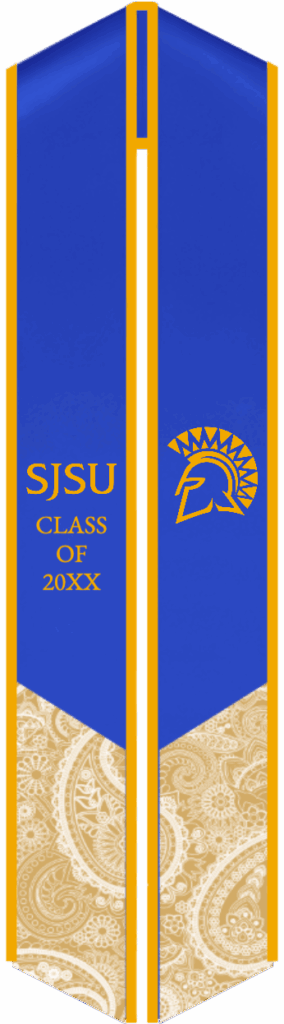 Custom San Jose State University graduation stole designs in school colors
